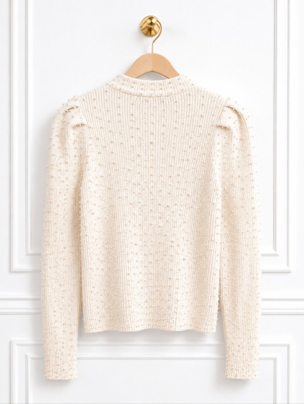 EXPRESS Pearl Embellished Sweater | Riveted Faux Pearls | Mock Neck | Size S|P - Picture 7 of 9